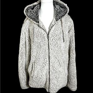 THREAD & SUPPLY Women’s Sherpa Hoodie Zip Teddy Jacket Cozy Comfy Sz L Grey
